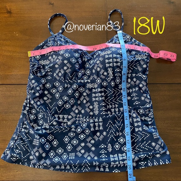 Plus Size Shirred Tankini Top -Navy Blue Geometric - Picture 3 of 11